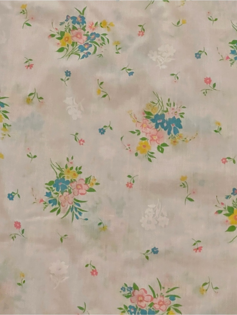 Vintage White Floral Nightgown with Blue and Yellow Bouquet Print - Picture 2 of 3